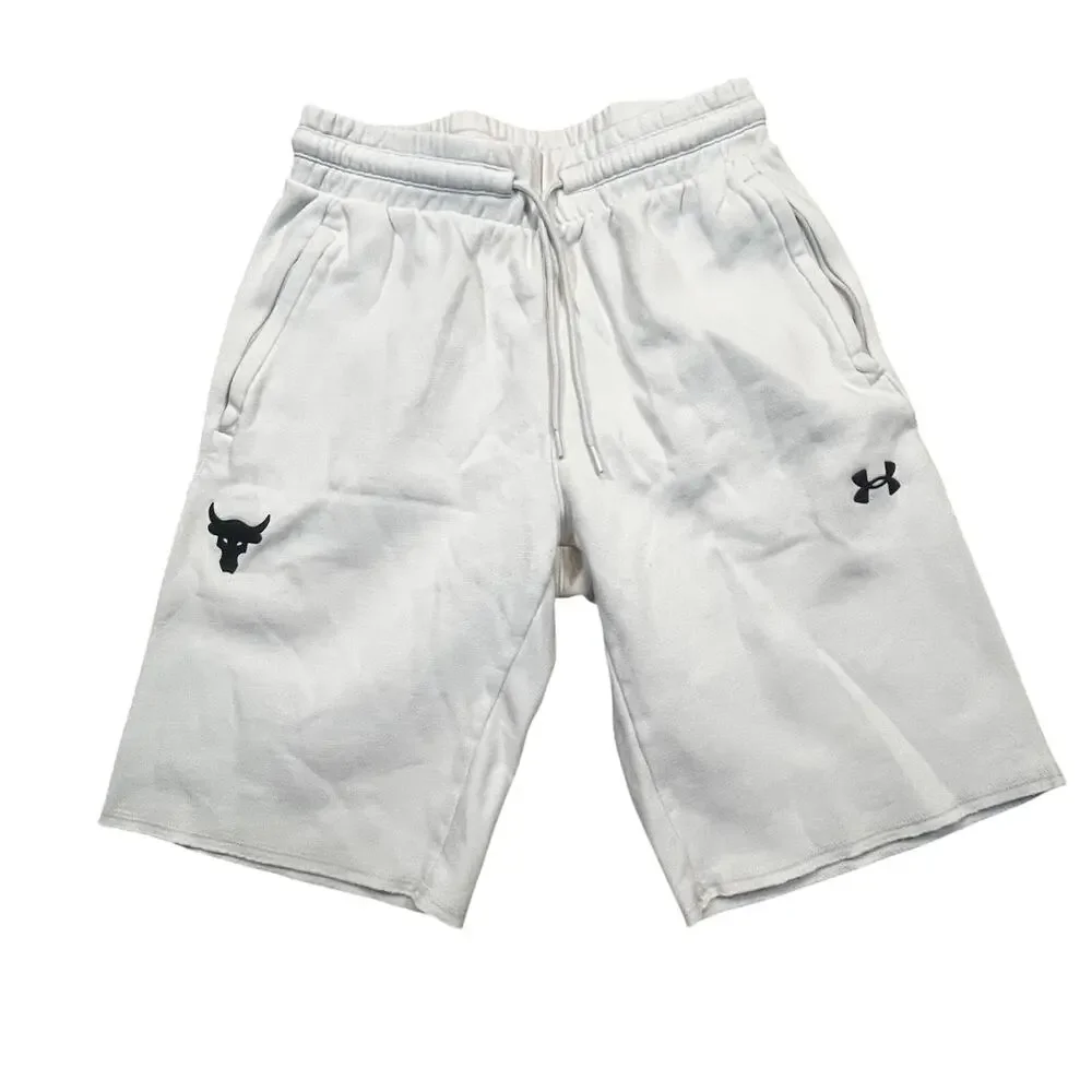 Under Armour Project Rock Fleece Shorts Mens S‎ White Bull Logo ColdGear Gym